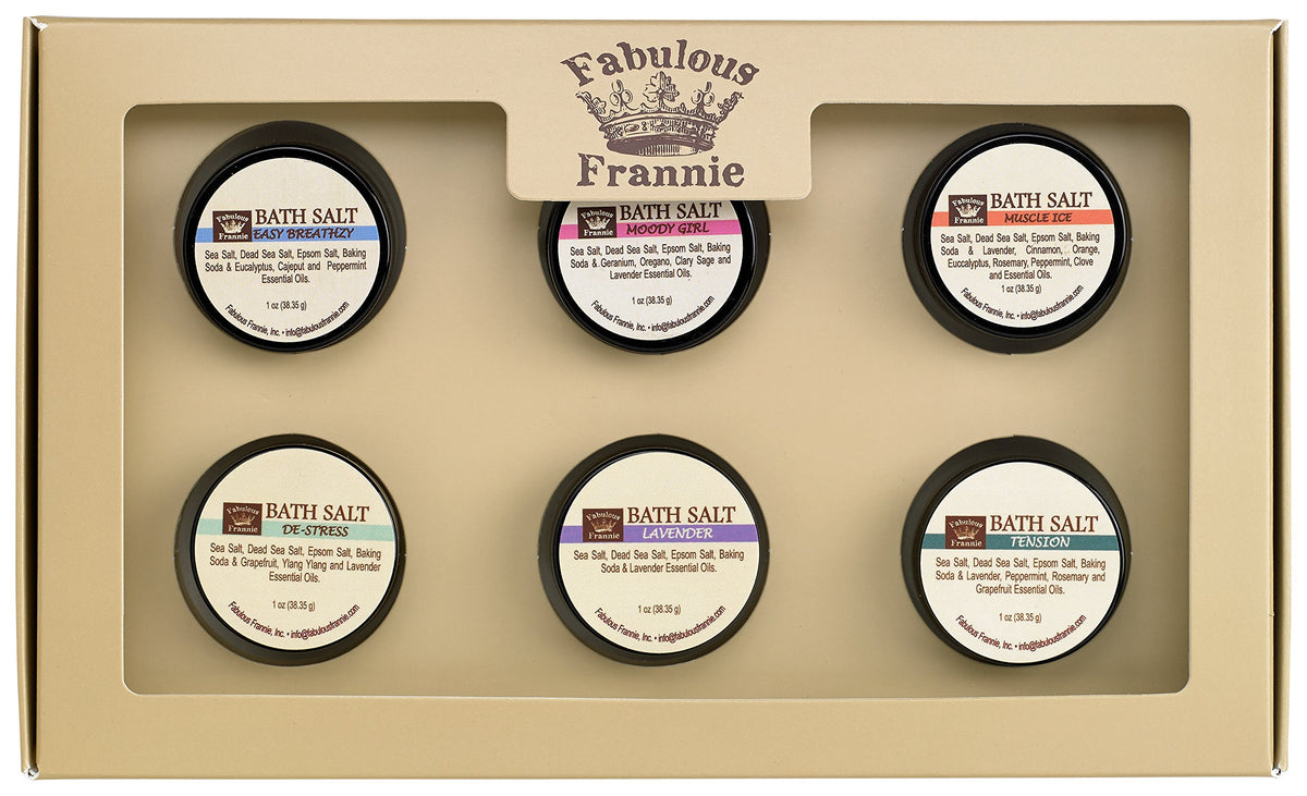 Fabulous Frannie Bath Salt Sampler Kit - All Natural Essential Oils, 6 Pack (1Oz Each)