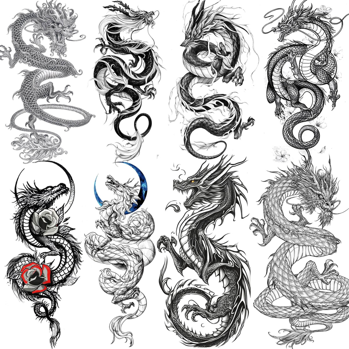 Tasroi Black Dragon Temporary Tattoo Sleeve For Men & Women - Waterproof Realistic Design