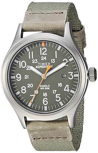 Timex Men'S Expedition Scout 40Mm Gray Case Green Dial Fabric Strap Watch