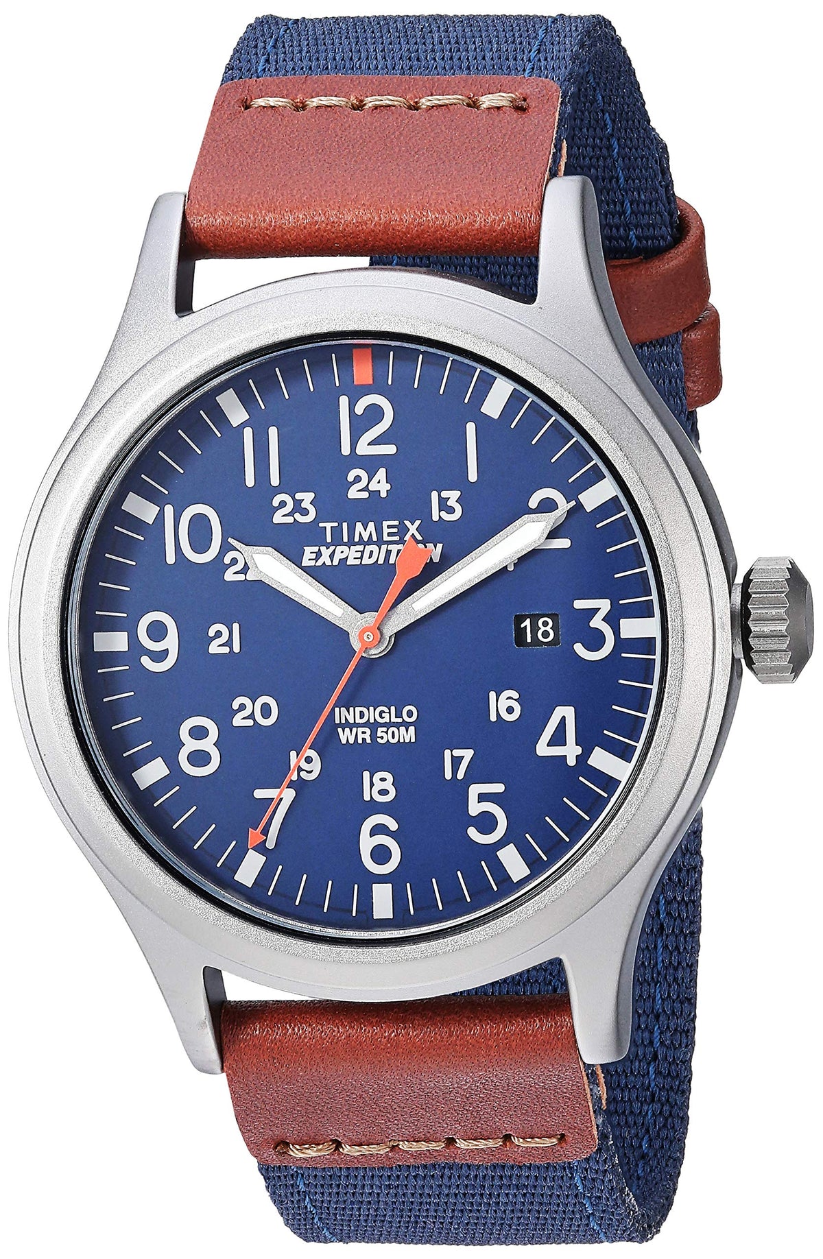 Timex Expedition Scout 40Mm Men'S Watch - Gray Case, Blue Dial, Fabric & Leather Strap