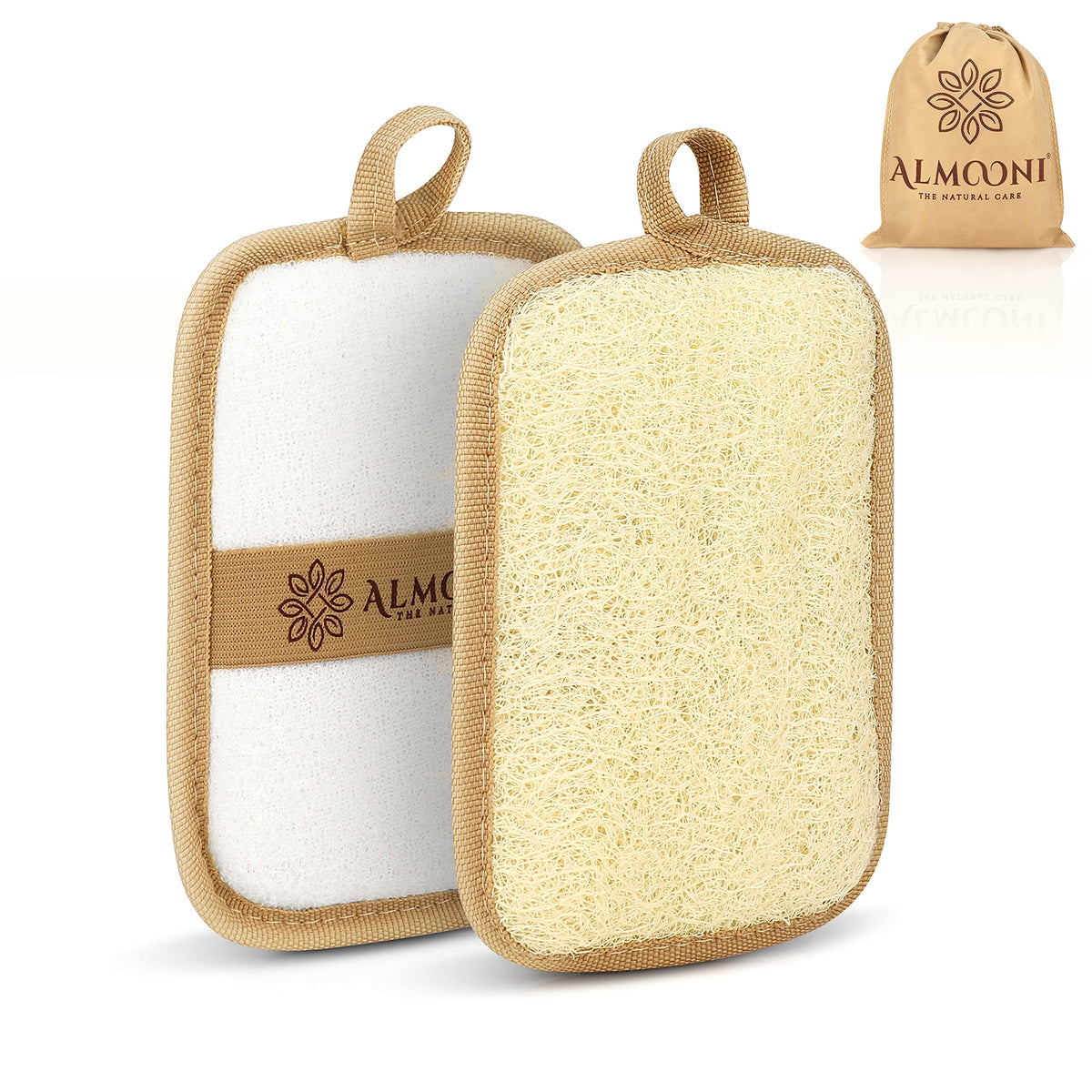 Almooni Premium Egyptian Loofah Pad Scrubber - Natural Exfoliating Body Wash Sponge (2 Pack)