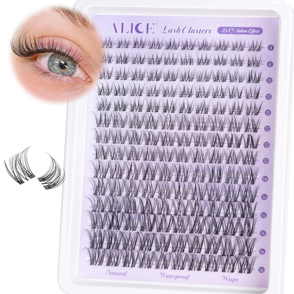 Alice Wispy Lash Clusters - Waterproof D Curl 8-16Mm Natural Individual Eyelash Extensions