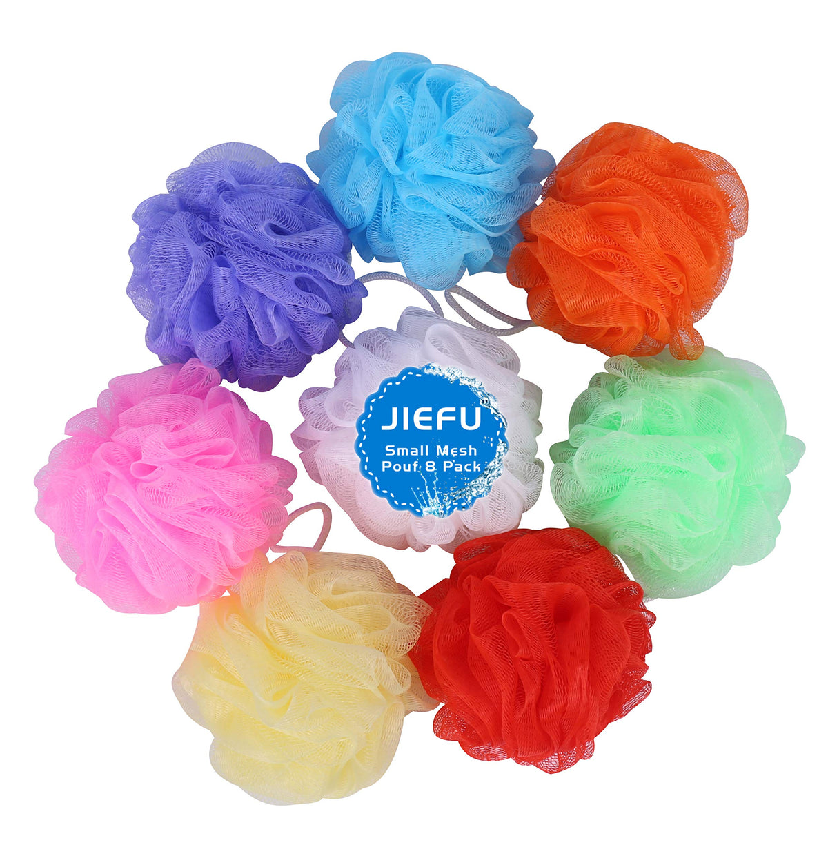 Jiefu Colorful Bath Sponges – Exfoliating Mesh Pouf Scrubber For Kids, Pack Of 8