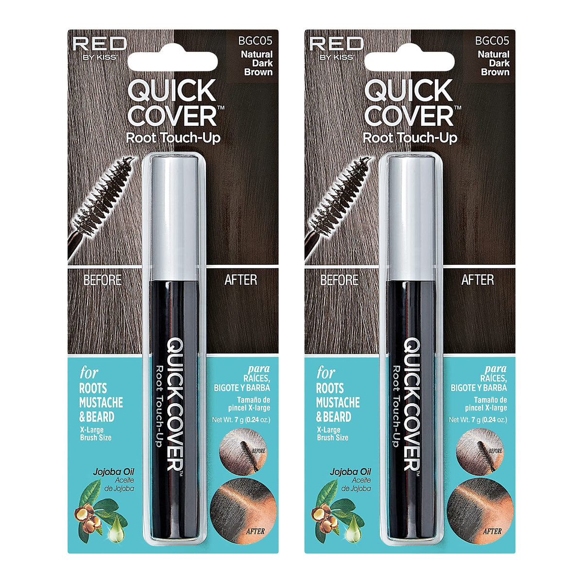 Kiss Red Quick Cover Root Touch Up - Natural Dark Brown Mascara For Hair, Mustache & Beard (2Pcs)