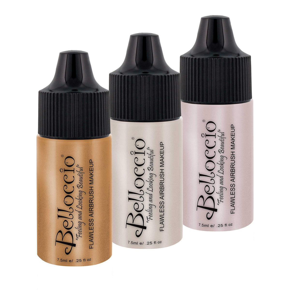 Belloccio Professional Flawless Airbrush Makeup Shimmer Shade Set - 3 X 0.25 Oz Bottles