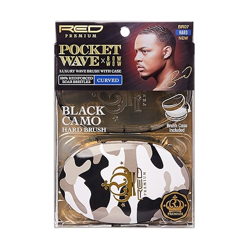 Red by Kiss Boar Brush with Case - Premium Pocket Wave X Bow Wow Curved Palm (Hard Bristles)