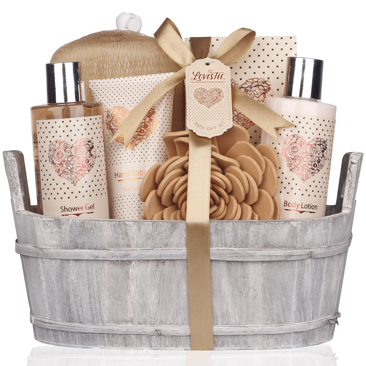 Lovestee Spa Gift Basket - 6 Piece Bath & Body Set With Vanilla Fragrance, Shower Gel & Lotion