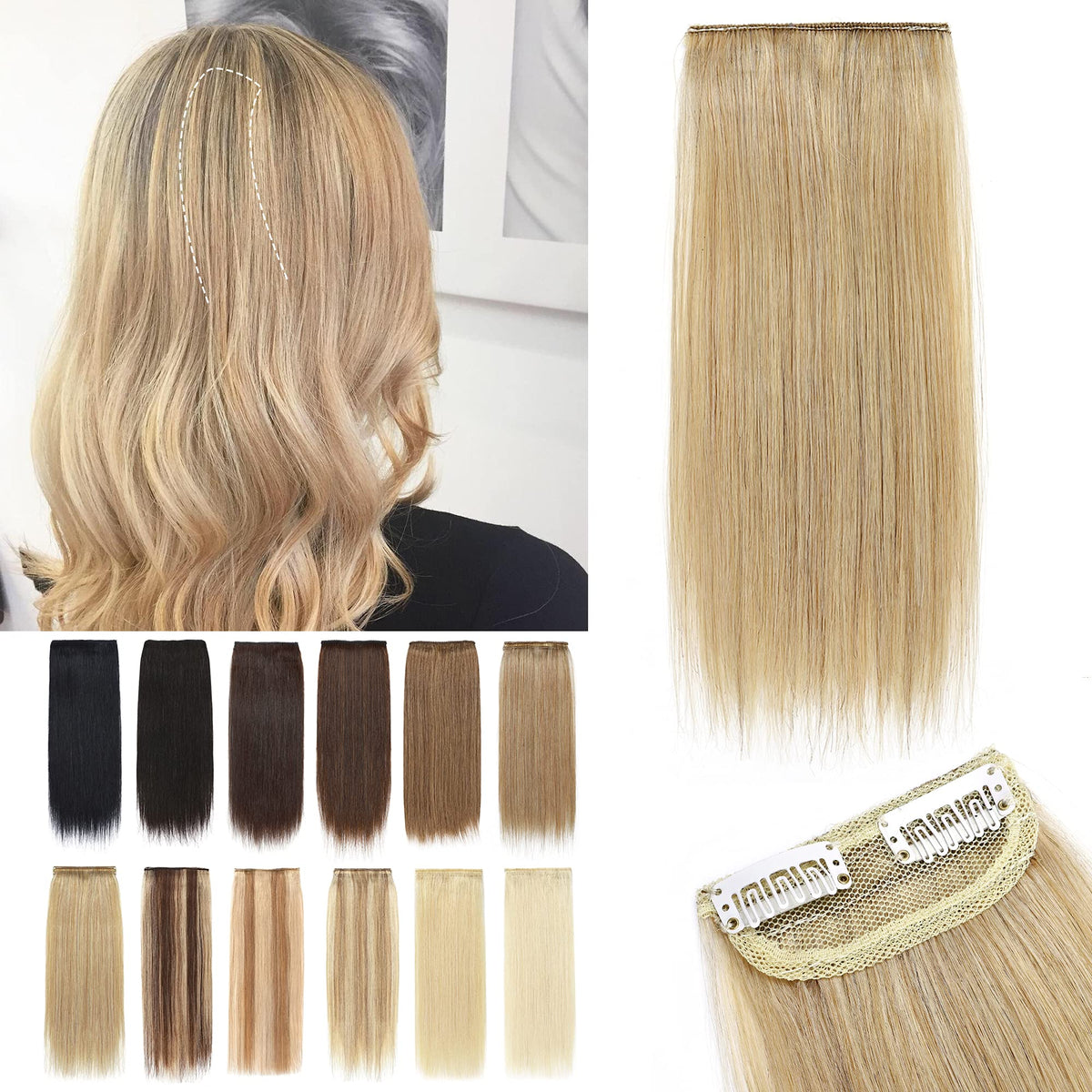 SEGO 2 Pcs Clip-in Human Hair Extensions 6 Inch Toppers for Thinning Hair -#24 Natural Blonde