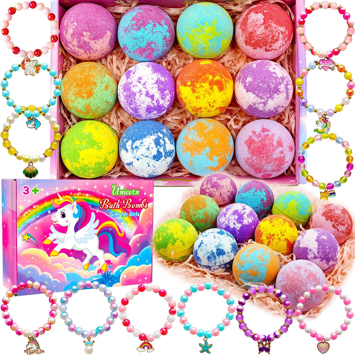 Phaorui Unicorn Bath Bombs With Surprise Toys & Jewelry - Perfect Gifts For Girls 3-8 Years Old