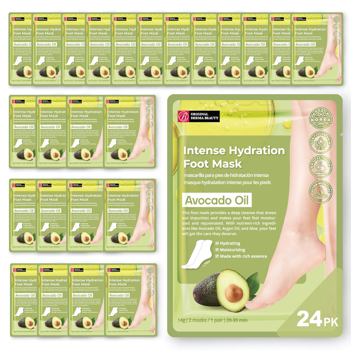 Innerest Avocado Oil Foot Mask Set - 24 Pairs Intense Hydration & Callus Remover