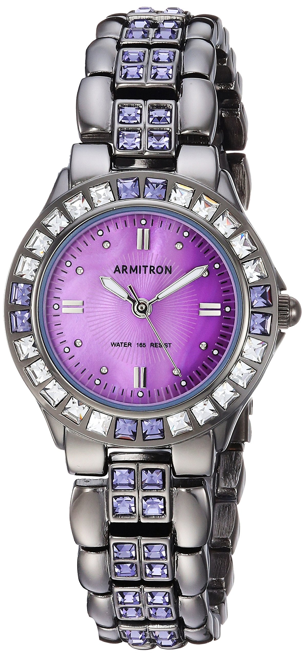 Armitron Women'S Gunmetal Bracelet Watch With Purple Genuine Crystals, Stylish & Elegant