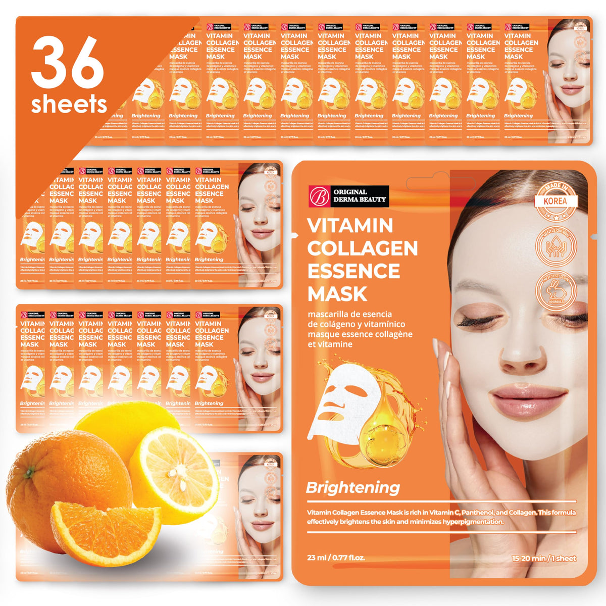 Innerest Vegan Collagen Face Masks - 36 Pack Ultra Moisturizing Korean Skincare (Vitamin)