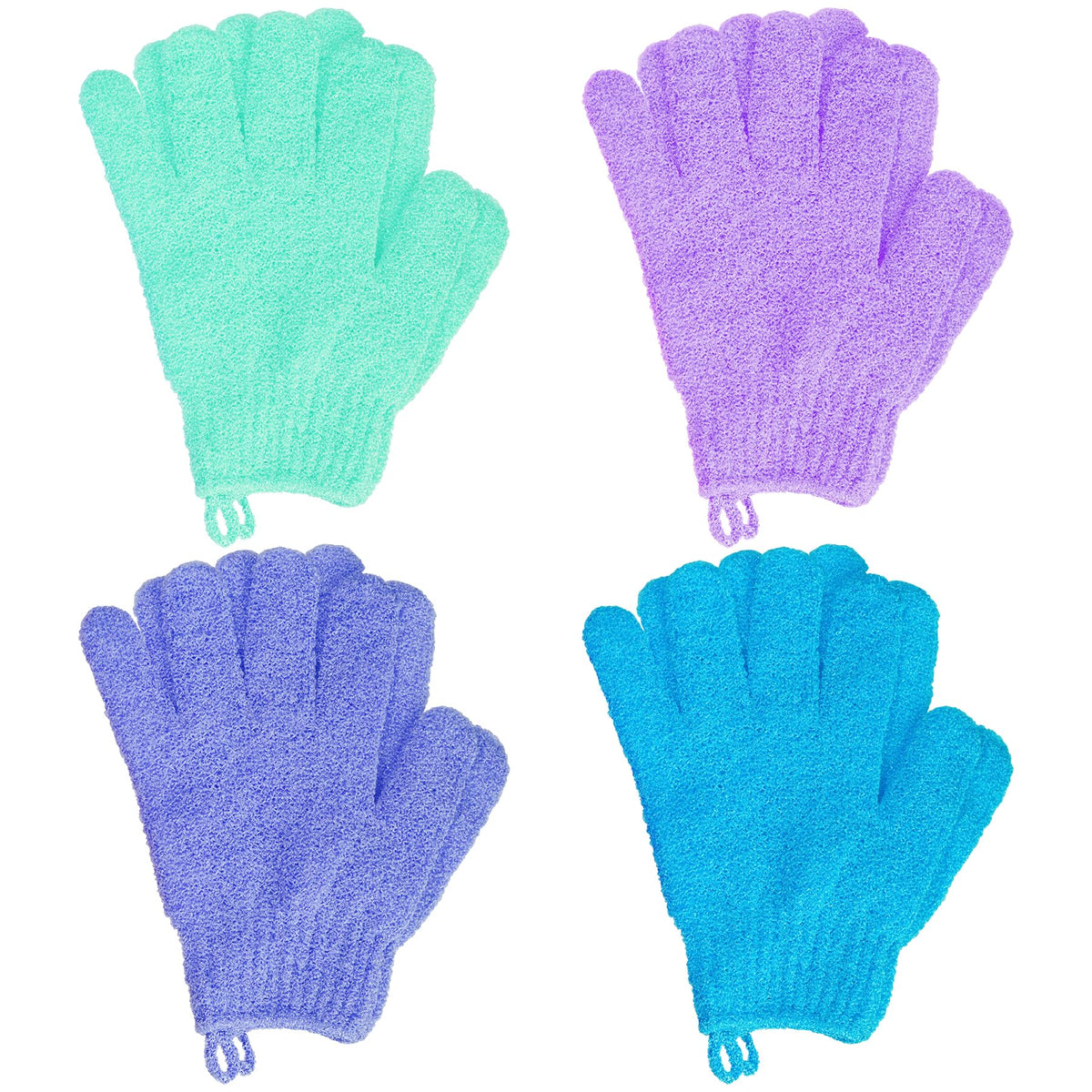 Ishua 4 Pairs Exfoliating Bath Gloves - Double Sided Body Scrubber Mitts For Spa & Shower