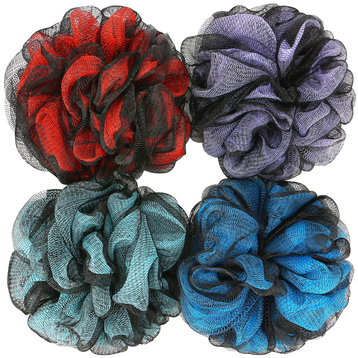 DadyMart Exfoliating Bath Loofah Sponge Set of 4 - Flower Black Body Scrubber for Men & Women