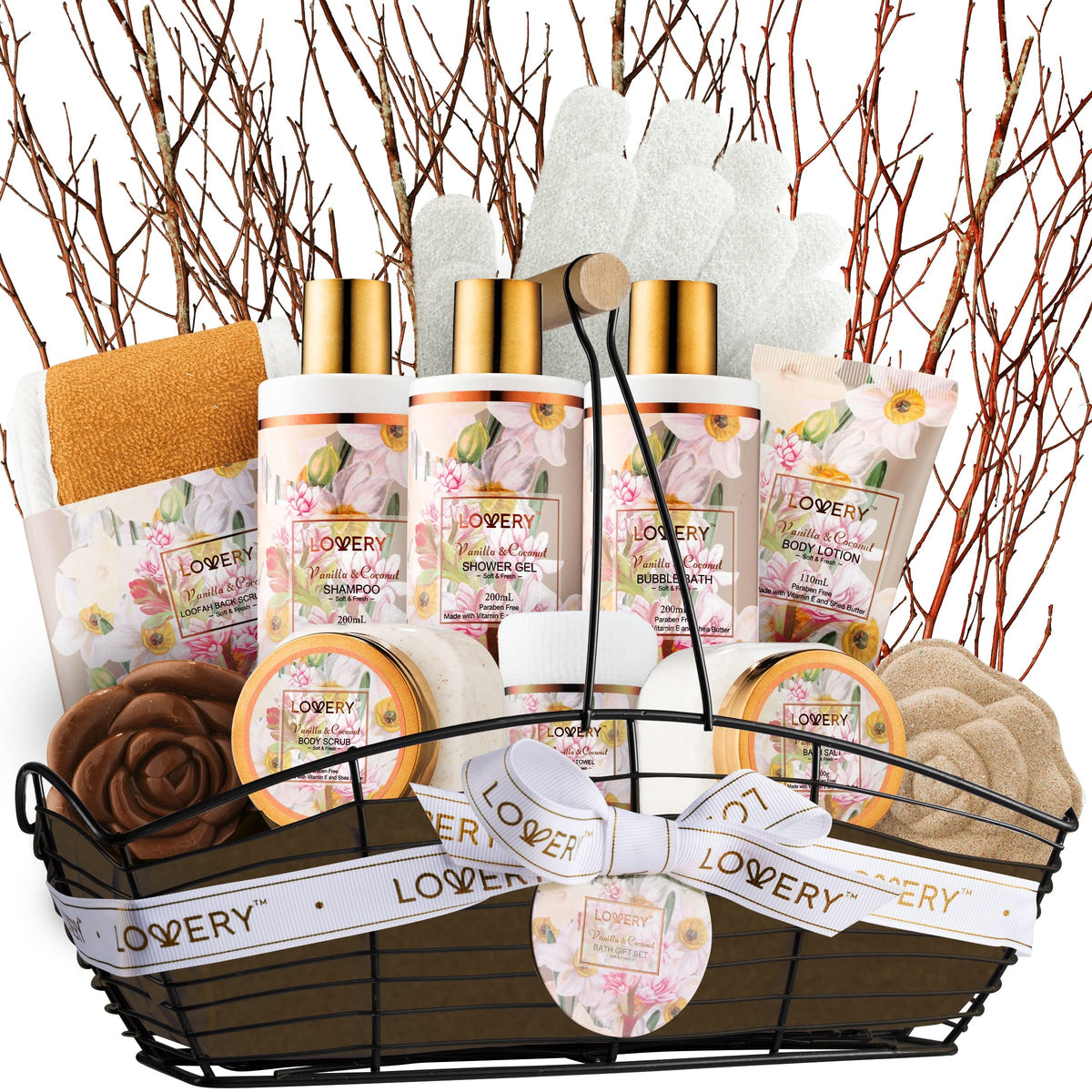 Lovery Valentines Gift Set - 13Pc Bath & Body Spa Set For Women & Men, Vanilla Coconut