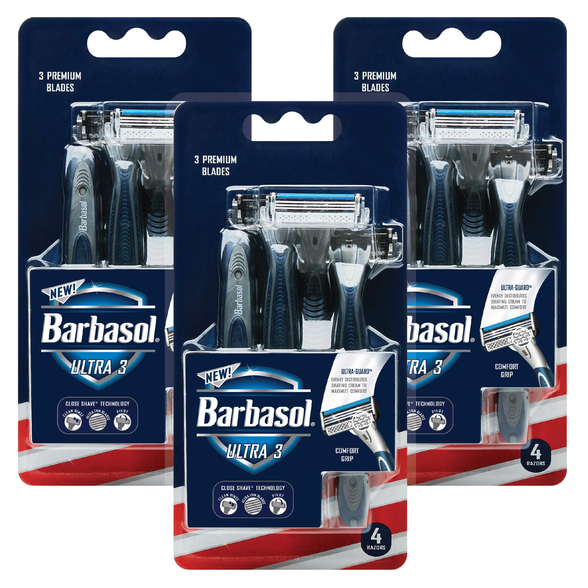 Barbasol Ultra 3 Premium Disposable Razor, Silver - 4 Count Pack