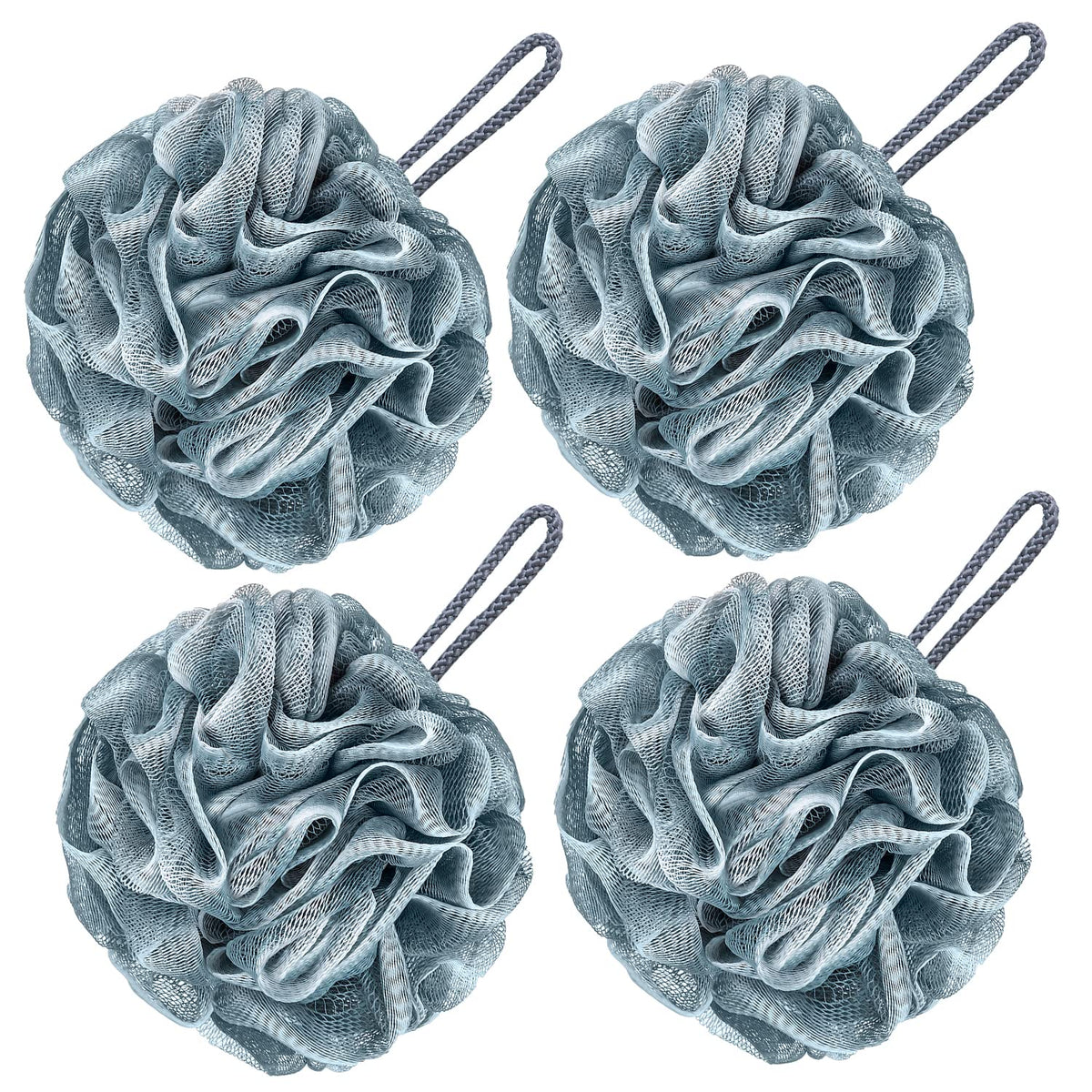 Vanzavanzu Bath Loofah Set Of 4, Large 80G Shower Sponge Body Scrubber - Blue Gray