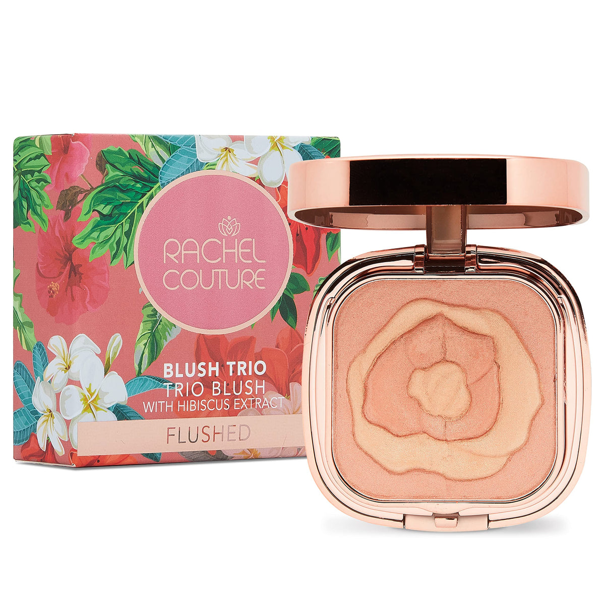 Rachel Couture Vegan Compact Blush Trio - Hibiscus Infused, Flushed Glow, 0.32 Oz