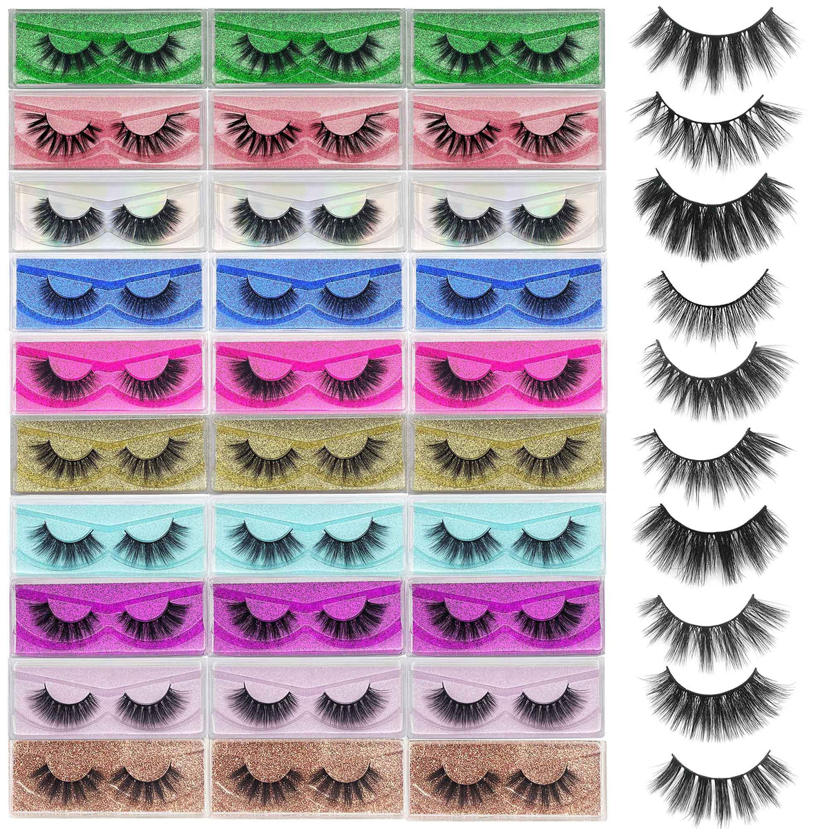 Mikiwi 30 Pack 5D Fluffy Mink Eyelashes - Natural Volume Faux Mink Lashes, Black