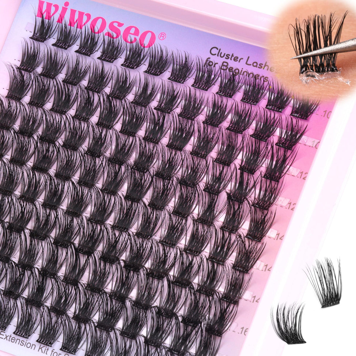 Wiwoseo Self Adhesive Eyelashes, Pre-Glued Cluster Extensions, 10-16Mm D Curl, Waterproof Black