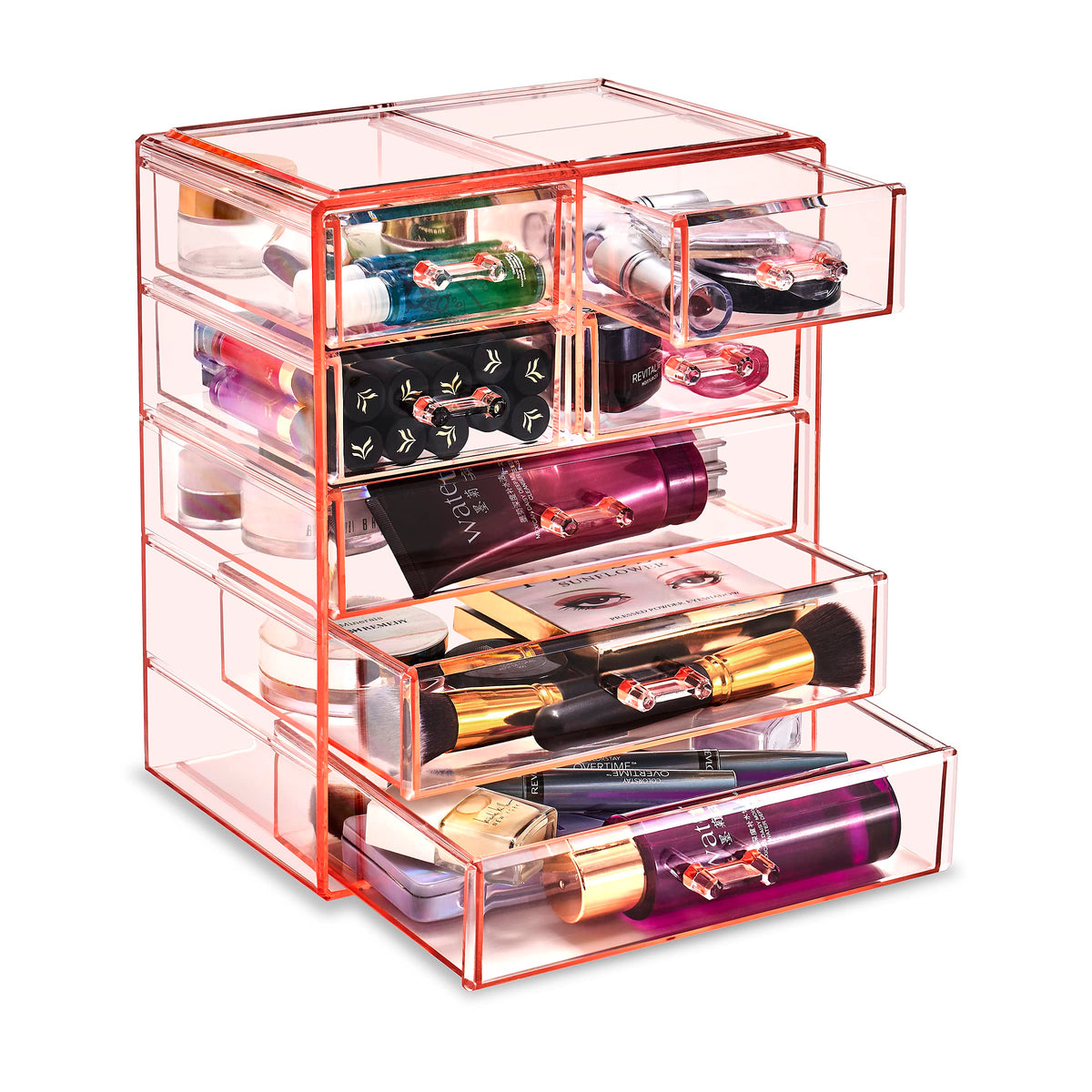 Sorbus Pink Acrylic Makeup Organizer With 3 Large & 4 Small Drawers For Cosmetics & Jewelry