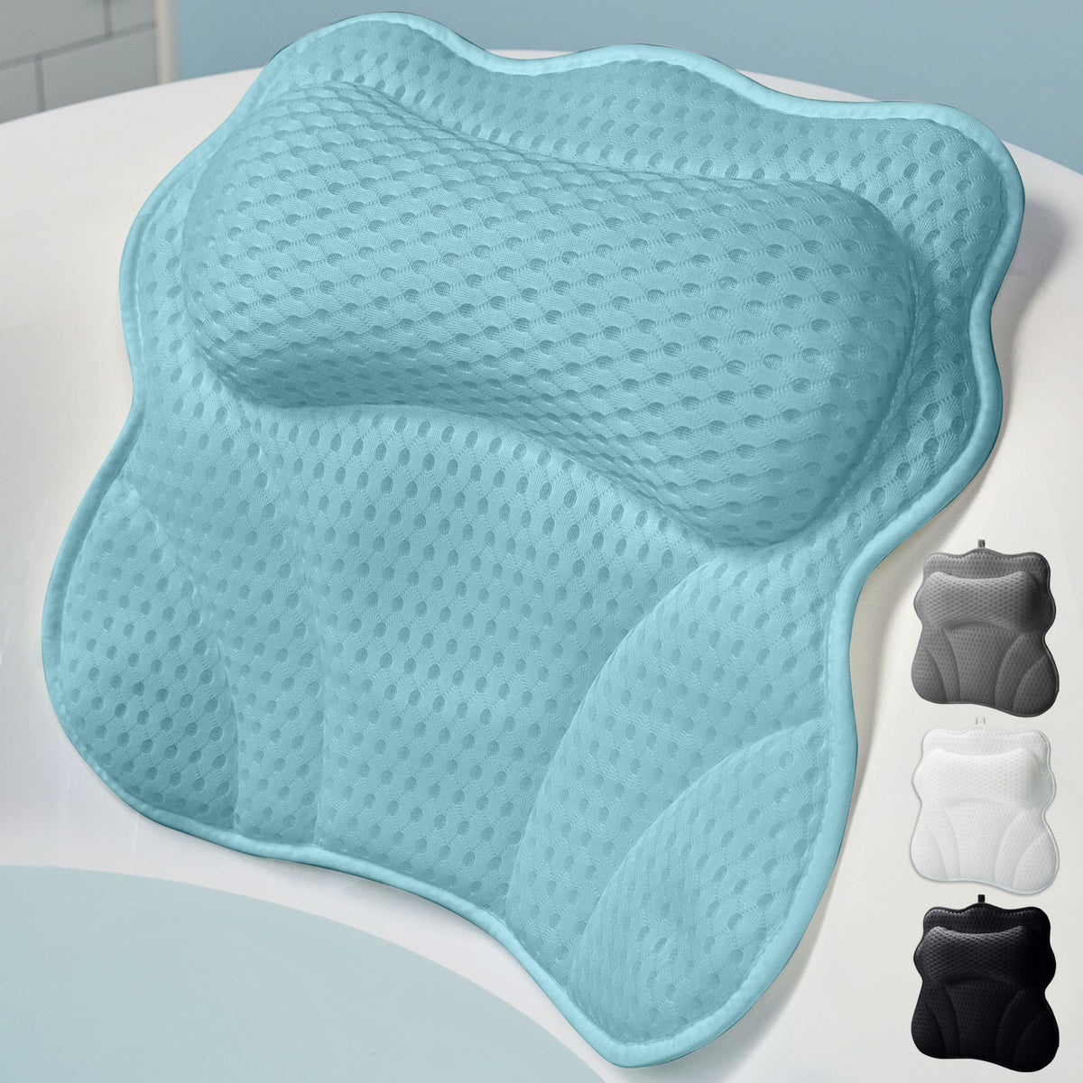 Wonderfoam Spa Blue Thick Padded Bath Pillow - Ergonomic Neck & Back Support, Machine Washable