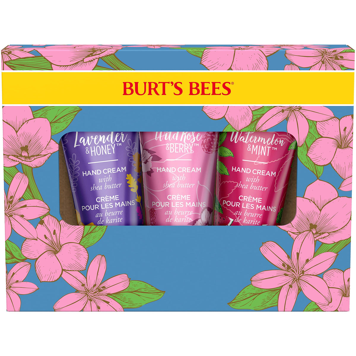 Burts Bees Spring gift  3 Moisturizing Self care gifts  Shea Butter Hand cream Trio Spring Set  Lavender  Honey  Wild Rose  B