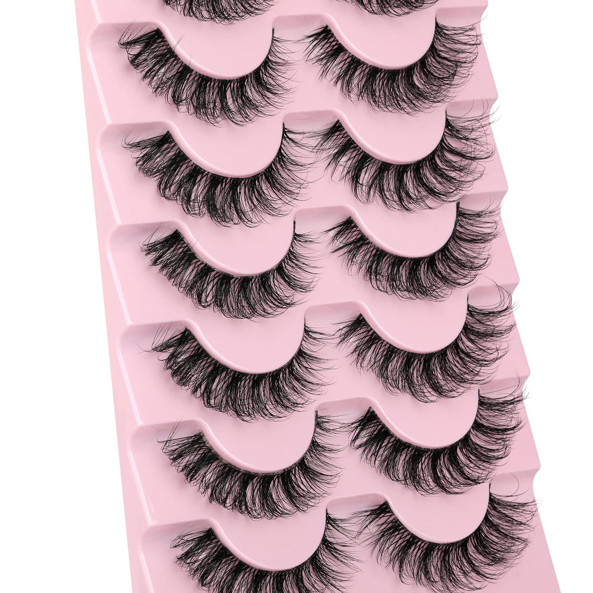 JIMIRE 3D Faux Mink Eyelashes, 15mm Wispy Curly Cat Eye, 7 Pairs, Natural