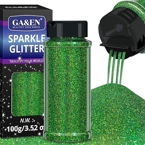 GA&EN Holographic Green Ultra Fine Glitter 100g for Resin, Nail Art & Craft Projects