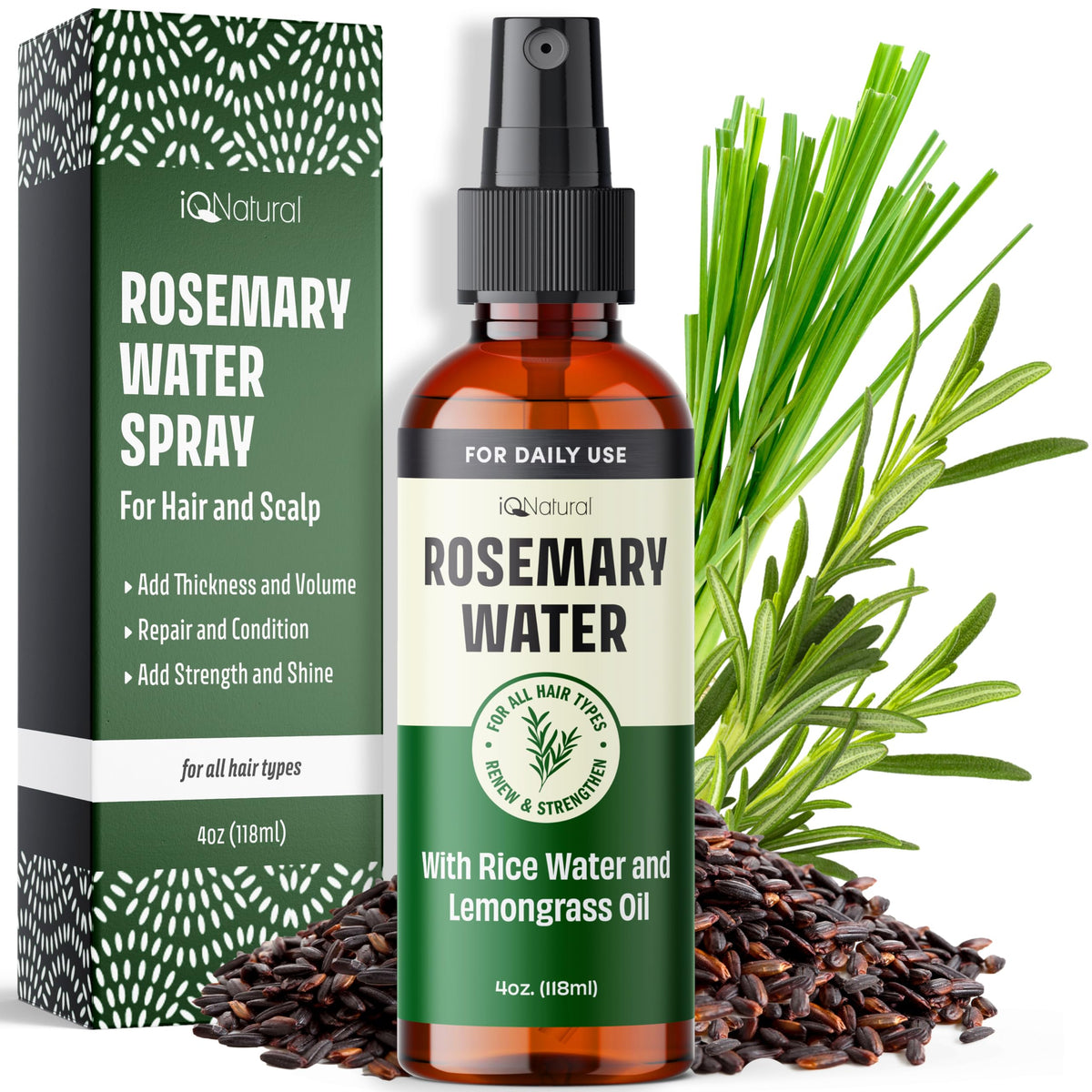 Iqnatural Rosemary Water Spray For Hair Growth – Strengthen & Thicken, 4Oz