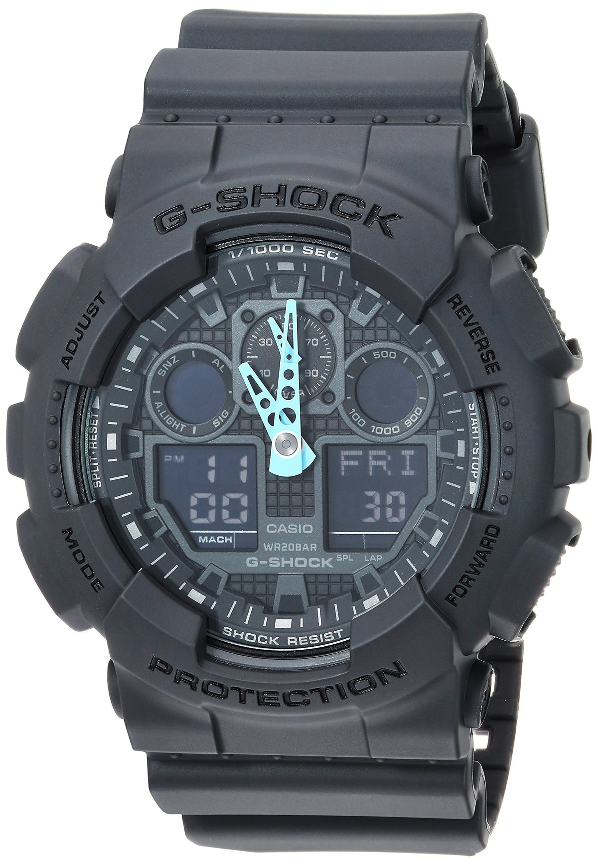 Casio G-Shock Ga-100C-8Acr Analog-Digital Watch, Grey/Neon Blue, Resin, One Size