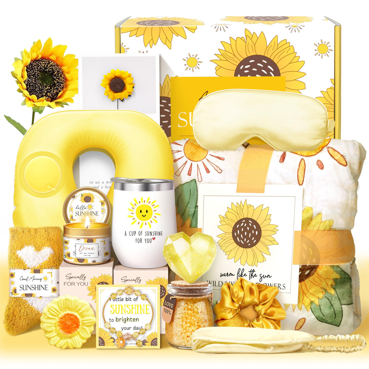 Lucotiya Sunflower Get Well Gift Set For Women - Wine Tumbler, Blanket, Candle & More