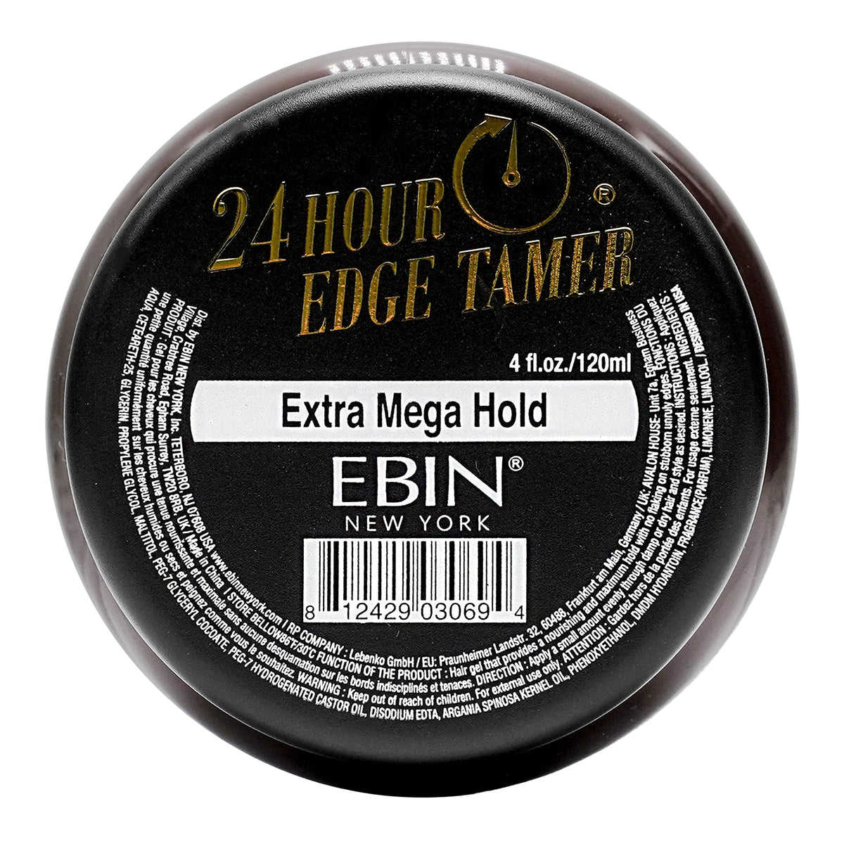 EBIN NEW YORK 24 Hour Edge Tamer, Extra Mega Hold, No Flaking, 4 Oz with Castor Oil