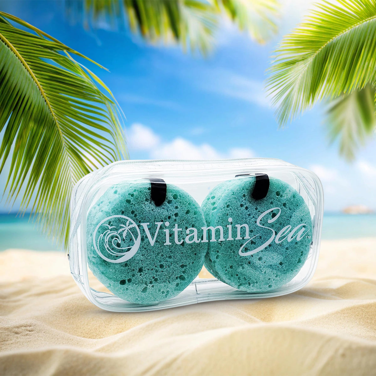 Vitamin Sea 2Pc Bath Loofah Sponges - Exfoliating Shower Accessories With Travel Case, Teal Blue