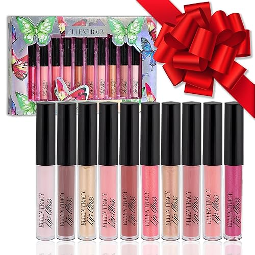 Enchante Ellen Tracy 10 Pc Shimmer Lip Gloss Collection - Long Lasting, Great Gift for Women & Girls