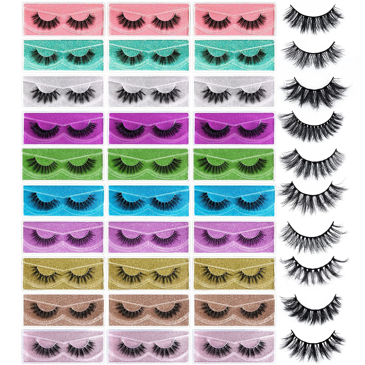 FARRED 30 Pairs Faux Mink Eyelashes Mix - 10 Styles, 10-18mm Volume, Thick & Natural