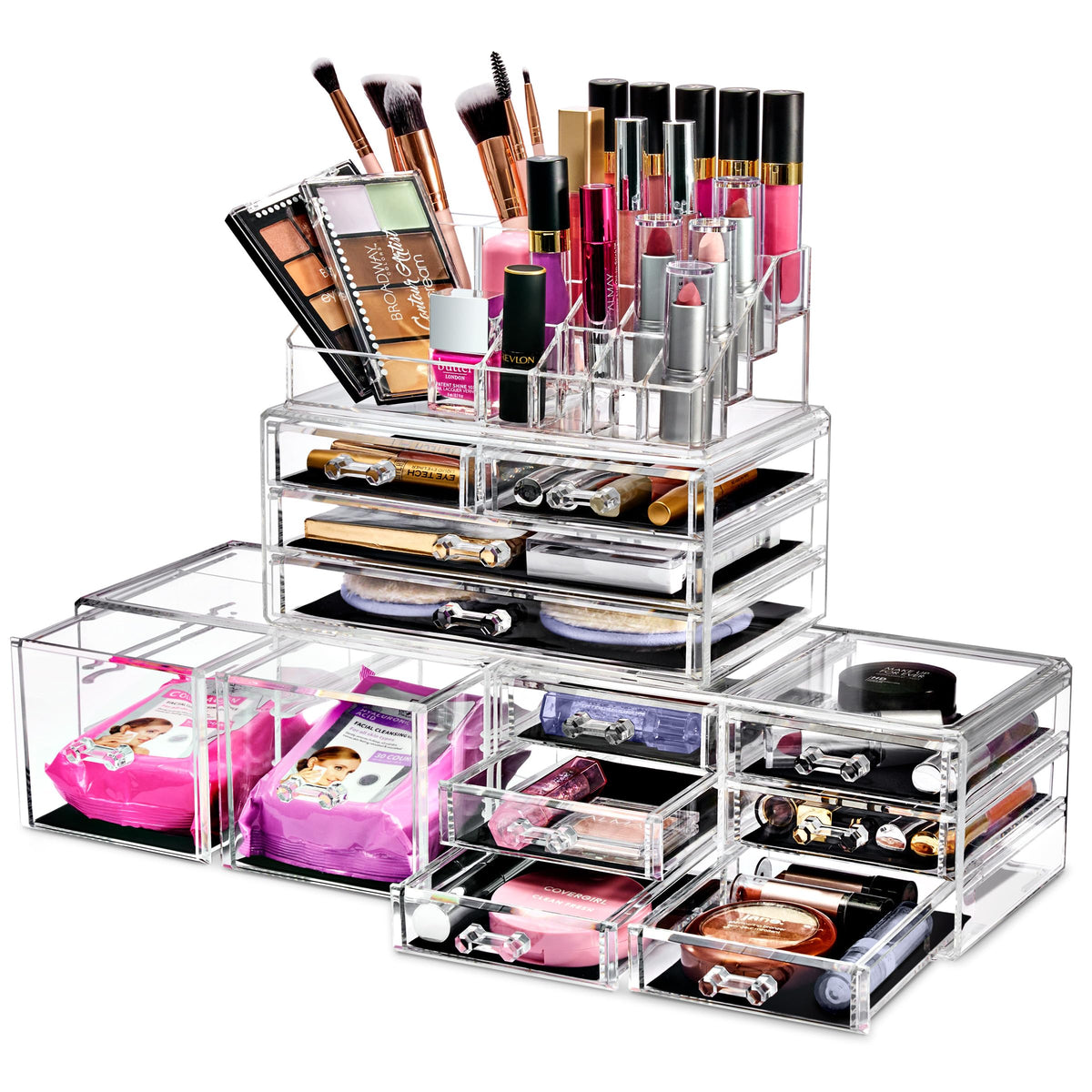 Sorbus Large Clear Makeup Organizer - 12 Drawer Stackable Jewelry & Beauty Storage Case