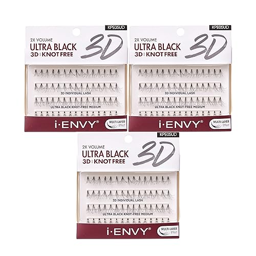 Ienvy 3D Individual Lash Knot Free Ultra Black 2X Volume - 60 Count (Pack Of 3)