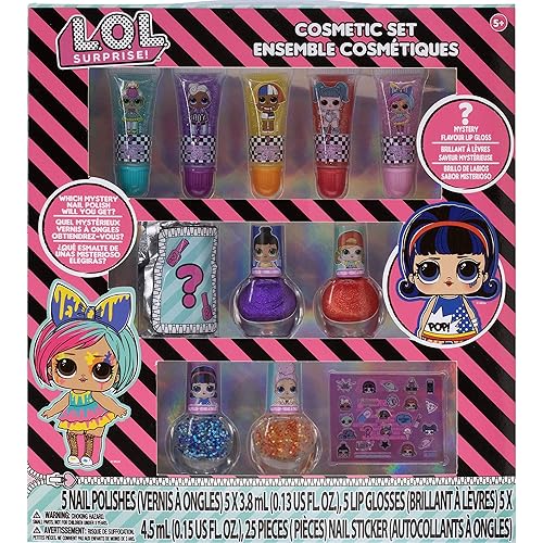 Townley Girl Lol Surprise 11 Pcs Sparkly Makeup Set For Kids - Lip Gloss, Nail Polish & Stickers