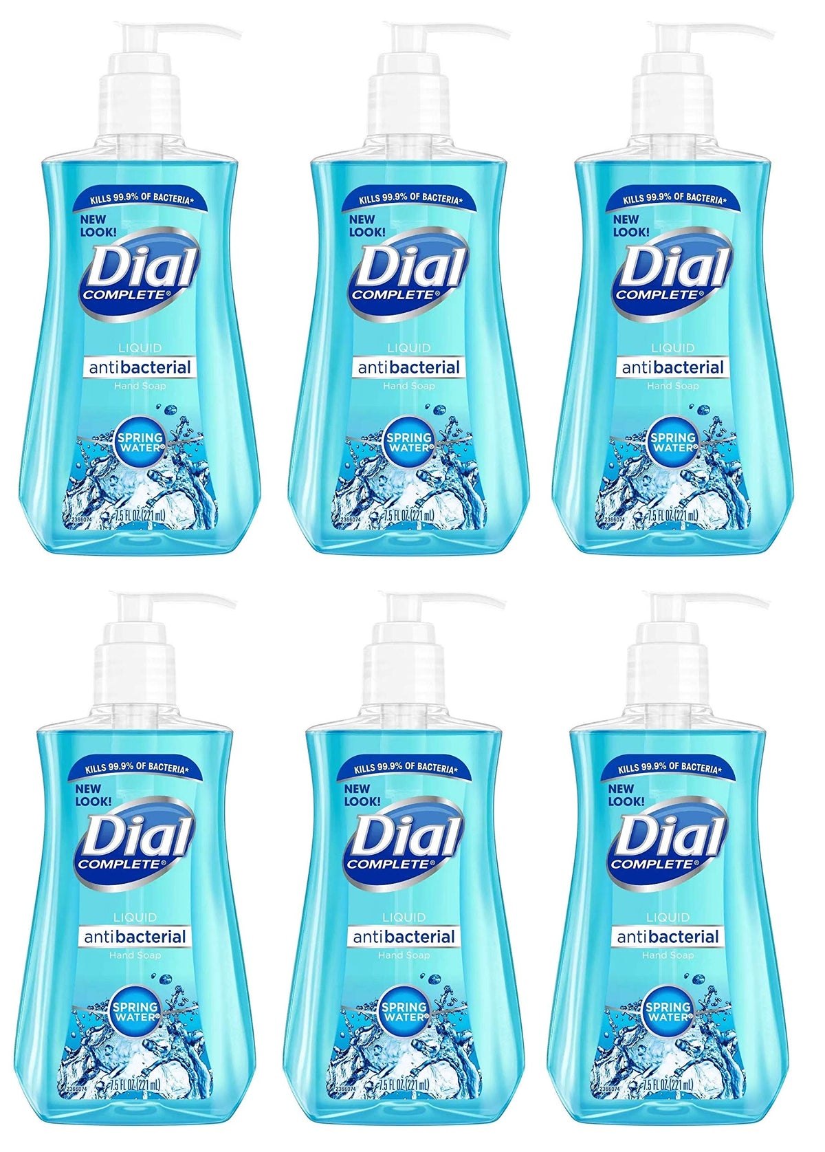 Dial Antimicrobial Liquid Hand Soap, Spring Water, 7.5Oz Bottle (Pack Of 6)