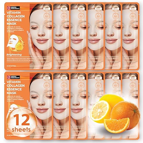 Innerest Collagen Face Masks 12 Pk - Brightening Vitamin Sheet Masks For Skincare & Beauty