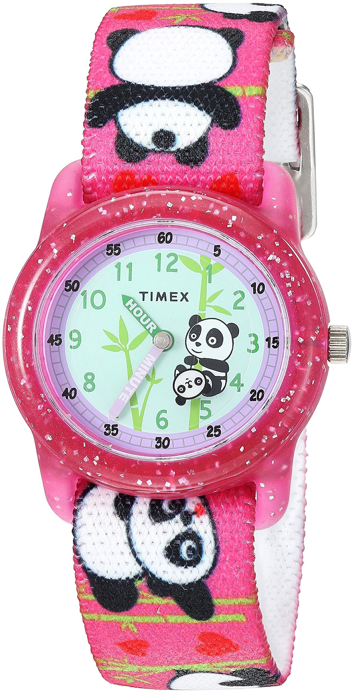 Timex Girls Pink/Pandas Elastic Fabric Strap Watch - Tw7C77100 Time Machines Series