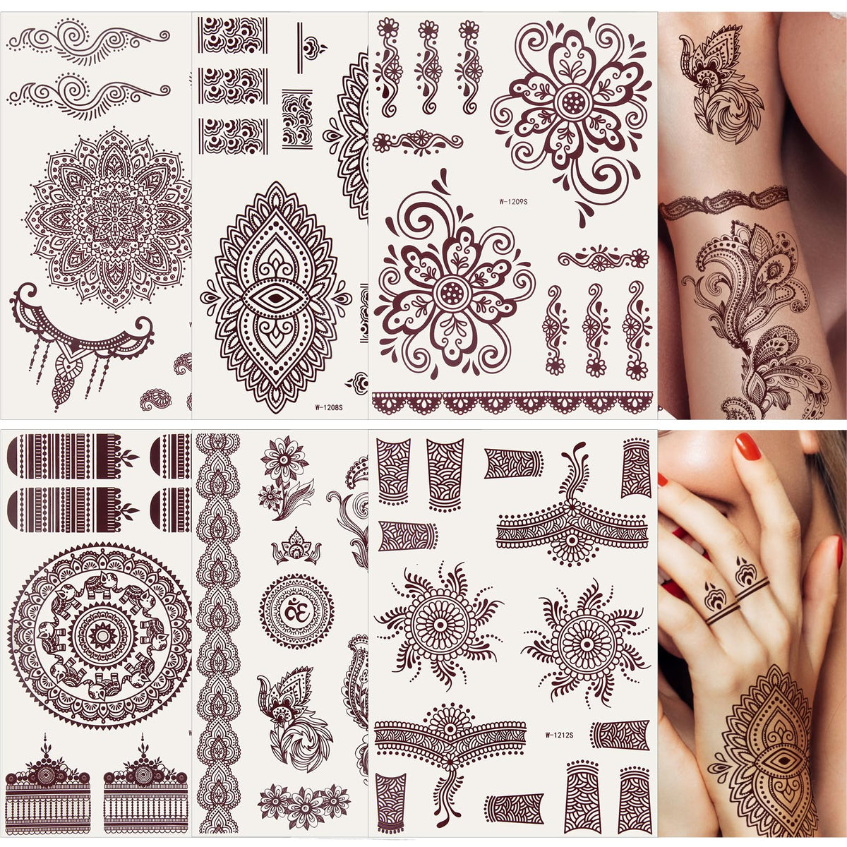 Ahier 6 Sheets Henna Tattoo Stickers - Waterproof Mandala Flower Temporary Body Art For Women