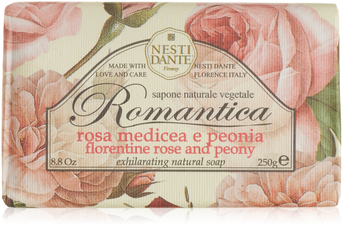 Nesti Dante Romantica Soap - Florentine Rose & Peony, 250G Natural Exhilarating Cleanser