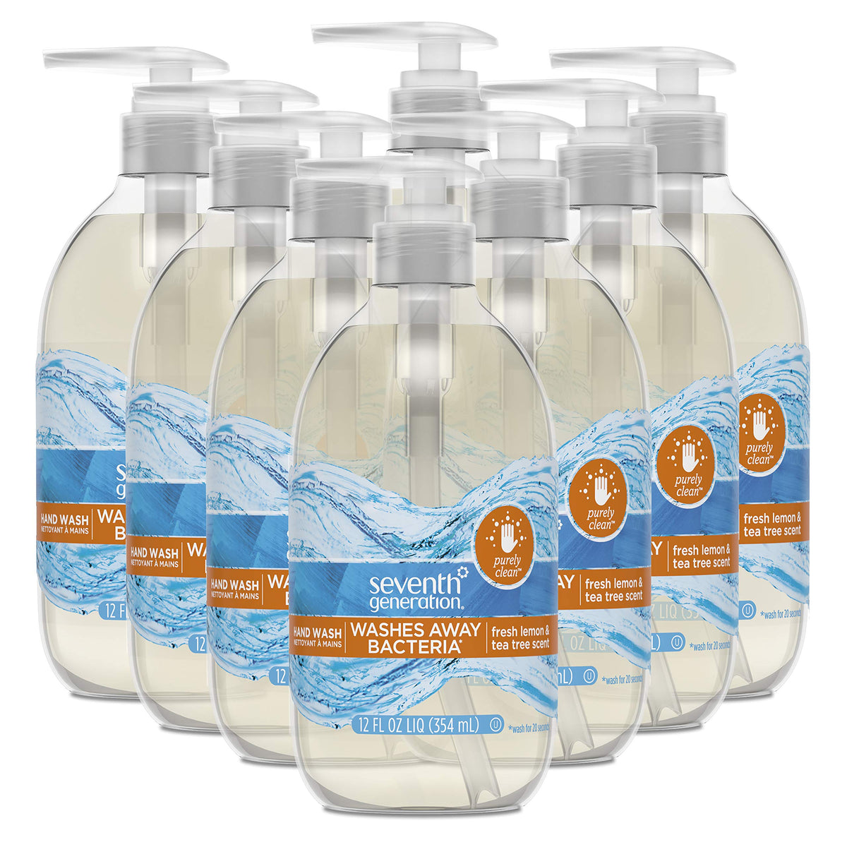 Seventh Generation Hand Wash Soap, Fresh Lemon & Tea Tree, 12Oz, Pack Of 8, Clear