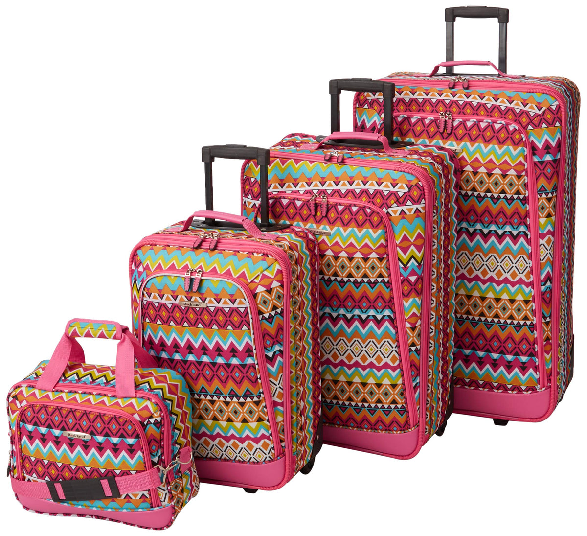 Rockland Escape 4-Piece Softside Luggage Set with Telescoping Handles, Tribal Design