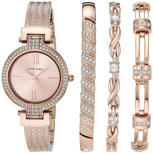 Anne Klein Rose Gold Women'S Quartz Dress Watch With Metal Strap, Model Ak/3584Rgst