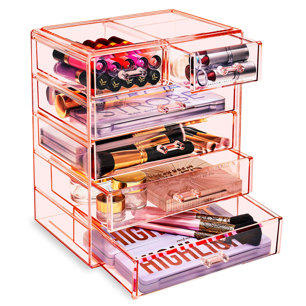 Sorbus Pink Acrylic Makeup Organizer - Large 4 Drawer Storage Case For Cosmetics & Jewelry