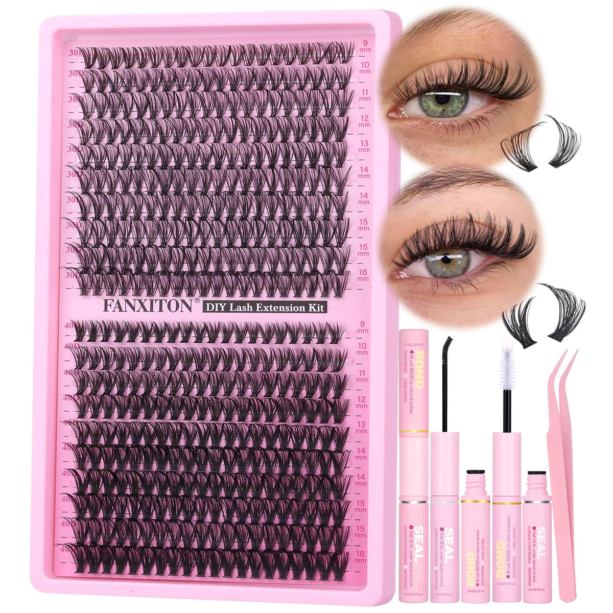 Fanxiton Natural Lash Cluster Kit - 30D/40D D Curl Eyelash Extensions With Bond & Tweezers