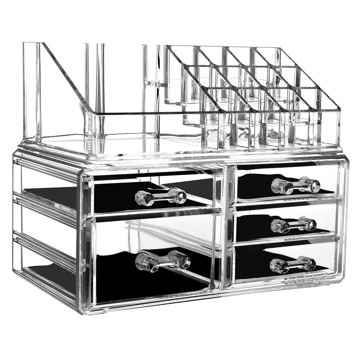 Cq acrylic 5-Drawer Makeup Organizer - Clear Acrylic Cosmetic Storage Box Set of 2 for Vanity